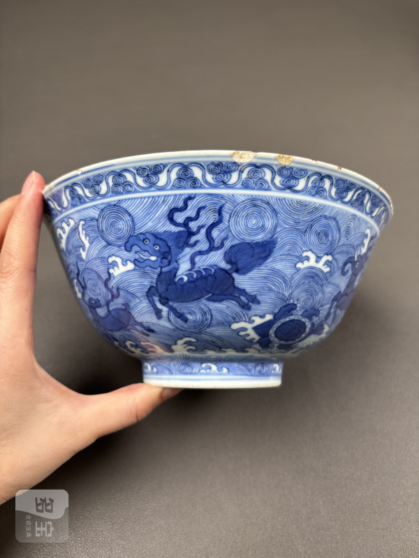 清光绪 青花海八怪纹大碗 - 图5